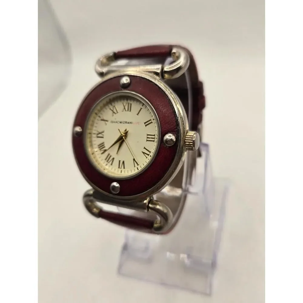 Isaac Mizrahi Live! Genuine Red Leather Quartz Analog Ladies' Watch